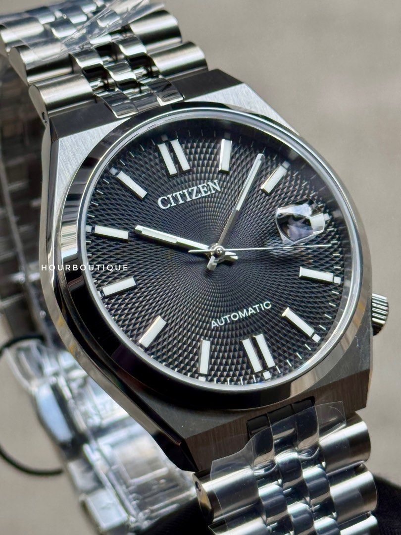 Brand New Citizen Tsuyosa Jubilee Brac Black Guilloche Dial Automatic Watch NK0020-55E