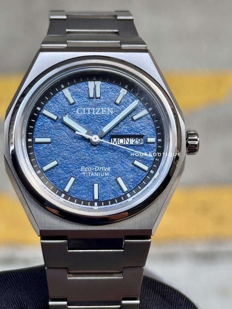 Brand New Citizen ZenShin Blue Frosted Dial, Eco-Drive Super Titanium Watch AW0130-85L