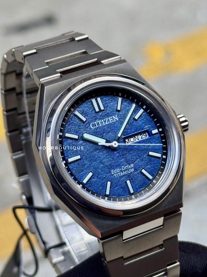 Brand New Citizen ZenShin Blue Frosted Dial, Eco-Drive Super Titanium Watch AW0130-85L
