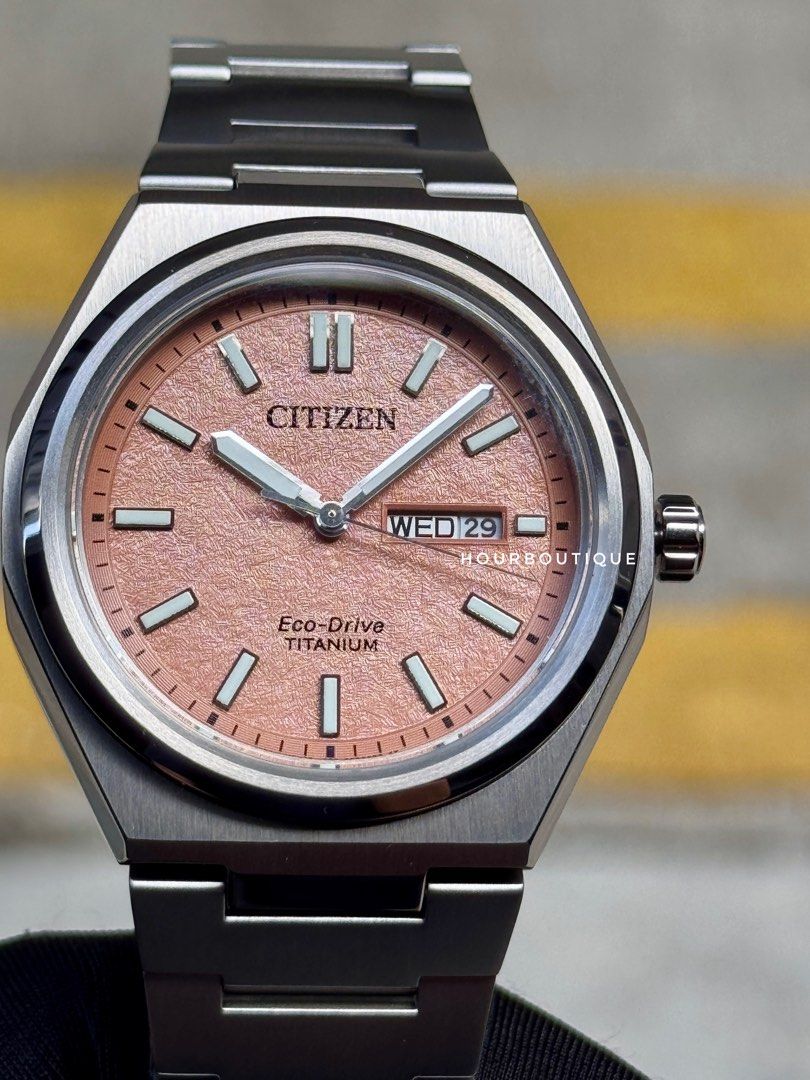 Brand New Citizen ZenShin Orange Frosted Dial, Eco-Drive Super Titanium Watch AW0130-85Z