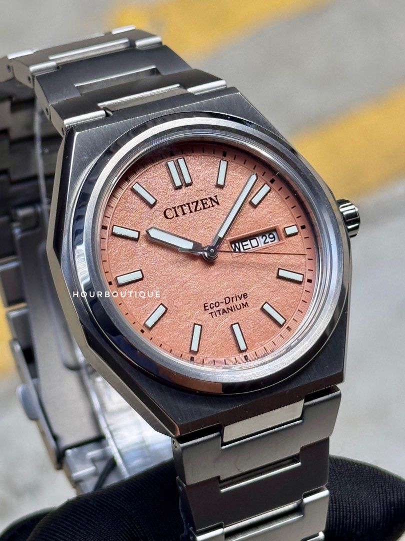 Brand New Citizen ZenShin Orange Frosted Dial, Eco-Drive Super Titanium Watch AW0130-85Z