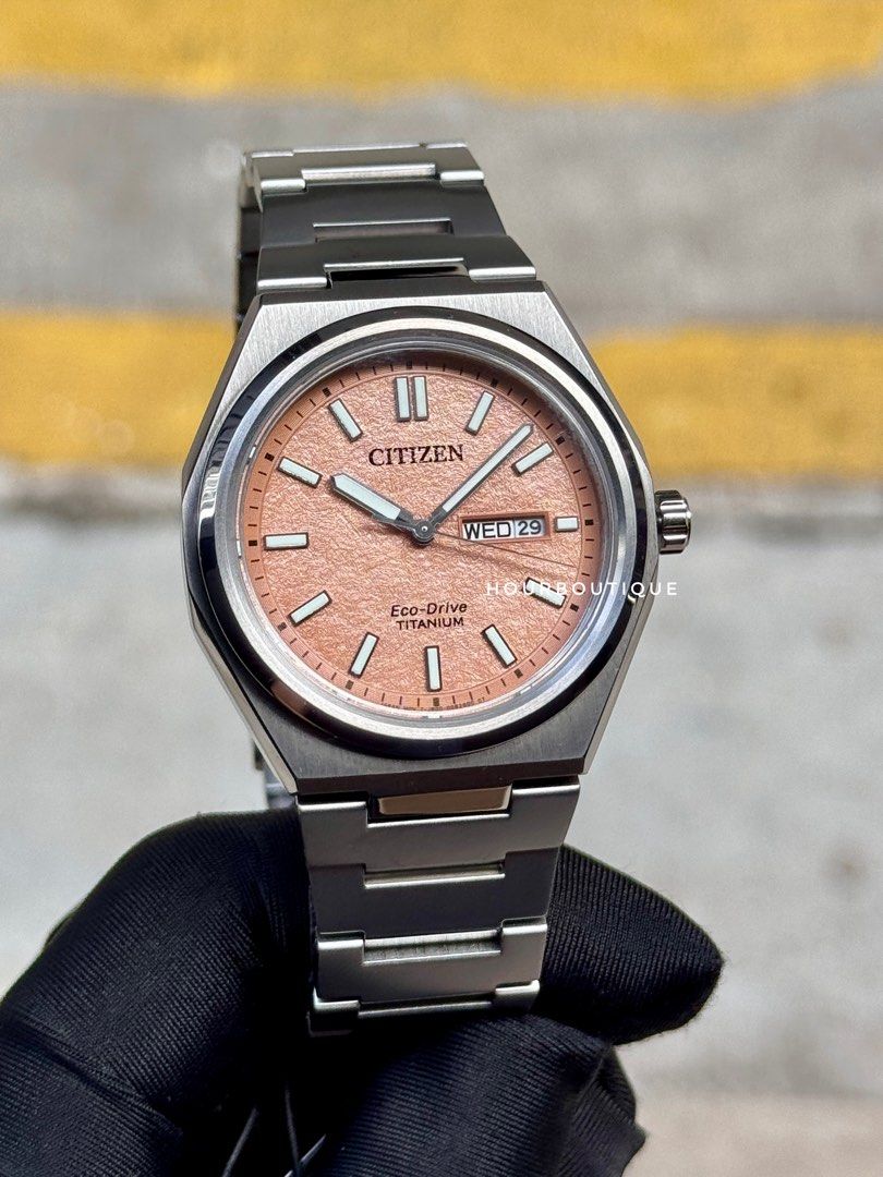 Brand New Citizen ZenShin Orange Frosted Dial, Eco-Drive Super Titanium Watch AW0130-85Z