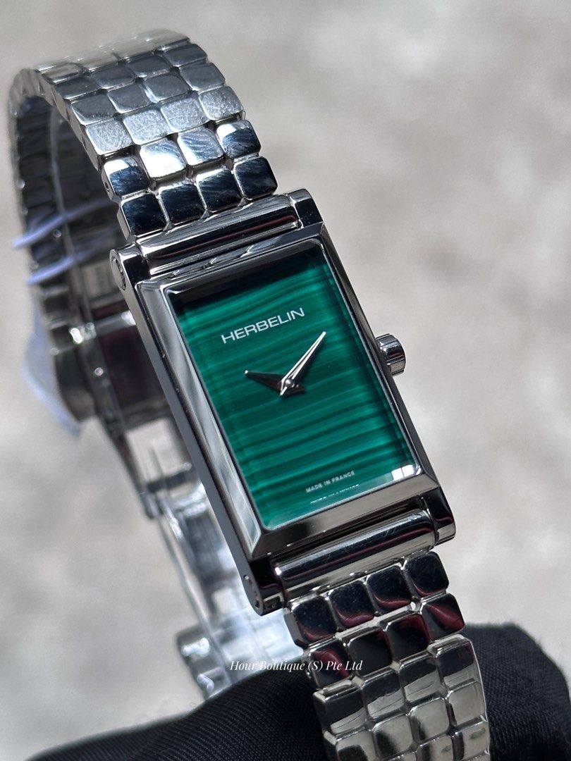 Brand New Herbelin Antares Interchangeable Green Malachite Mineral Dial Ladys Quartz Watch