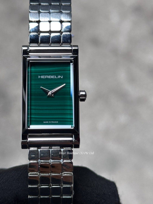 Brand New Herbelin Antares Interchangeable Green Malachite Mineral Dial Ladys Quartz Watch