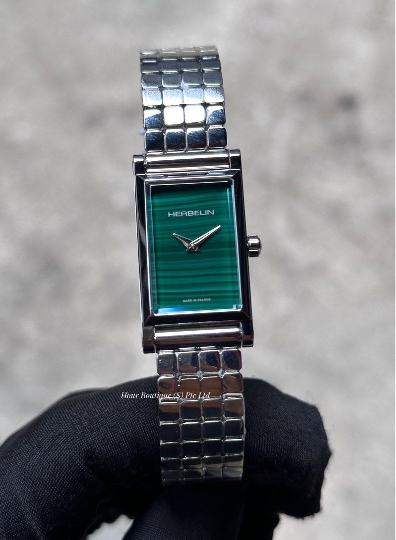 Brand New Herbelin Antares Interchangeable Green Malachite Mineral Dial Ladys Quartz Watch