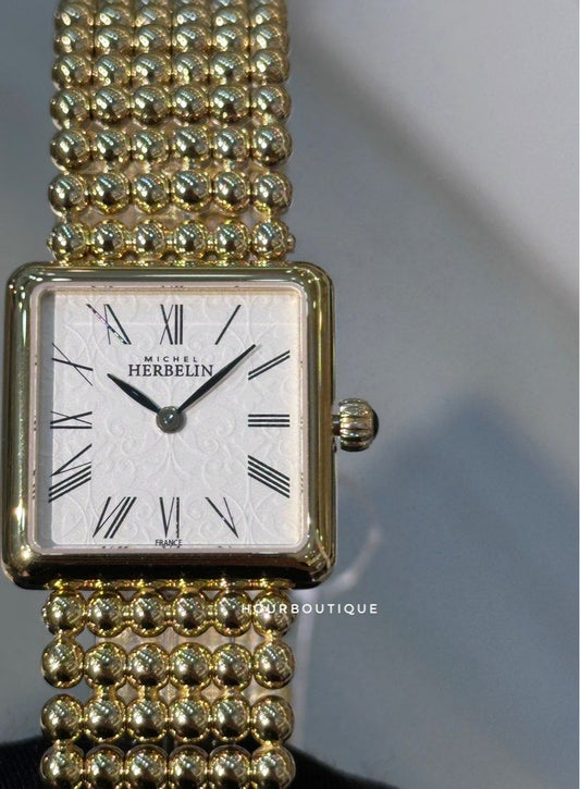 Brand New HERBELIN Pearles PVD Gold Case with Textured Dial Quartz Lady’s Dress Watch