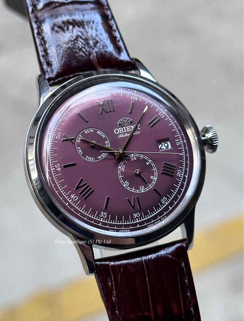 Brand New Orient Bambino Red Dial Day Date Automatic Dress Watch RA-AK0705R