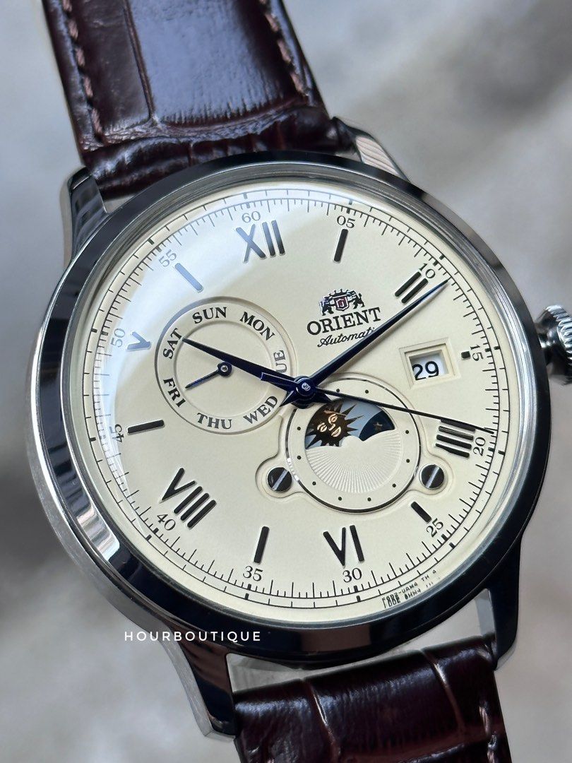 Brand New Orient Bambino Sun & Moon Automatic Cream Dial Watch RA-AK0803Y