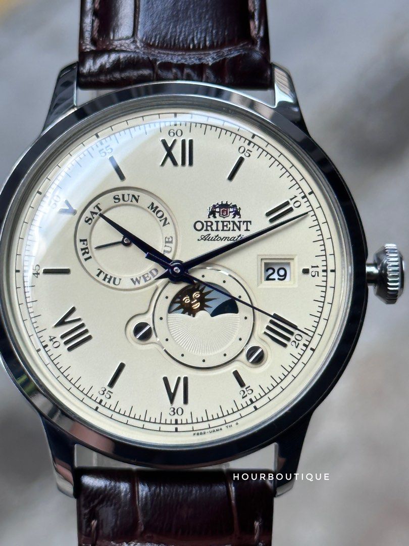 Brand New Orient Bambino Sun & Moon Automatic Cream Dial Watch RA-AK0803Y