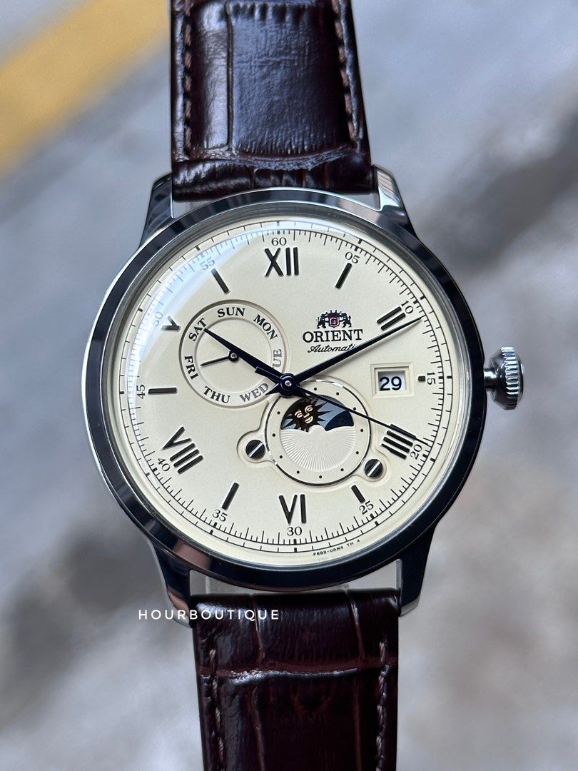 Brand New Orient Bambino Sun & Moon Automatic Cream Dial Watch RA-AK0803Y