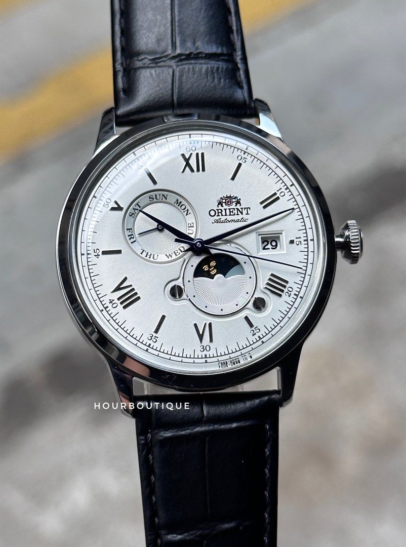 Brand New Orient Bambino Sun & Moon Automatic White Dial Watch RA-AK0802S