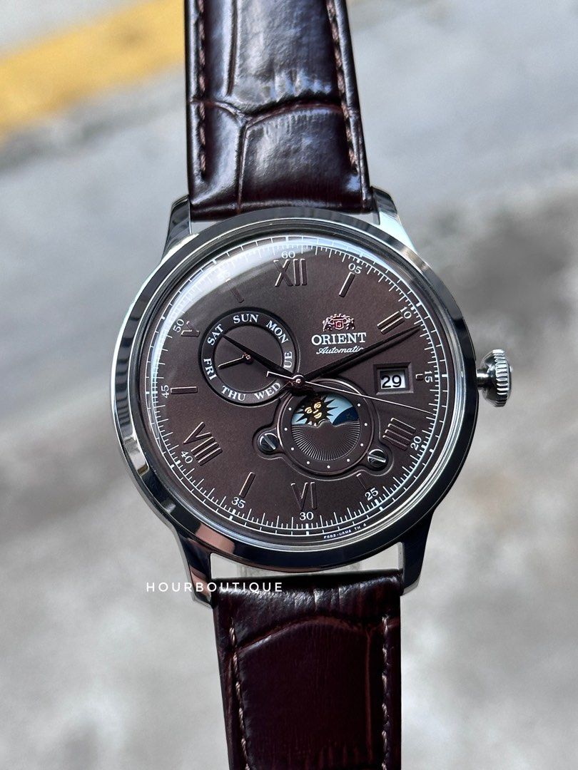 Brand New Orient Bambino Sun & Moon Grey Dial Automatic Watch RA-AK0804Y