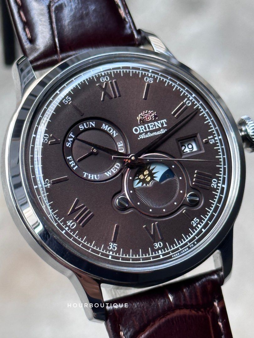 Brand New Orient Bambino Sun & Moon Grey Dial Automatic Watch RA-AK0804Y