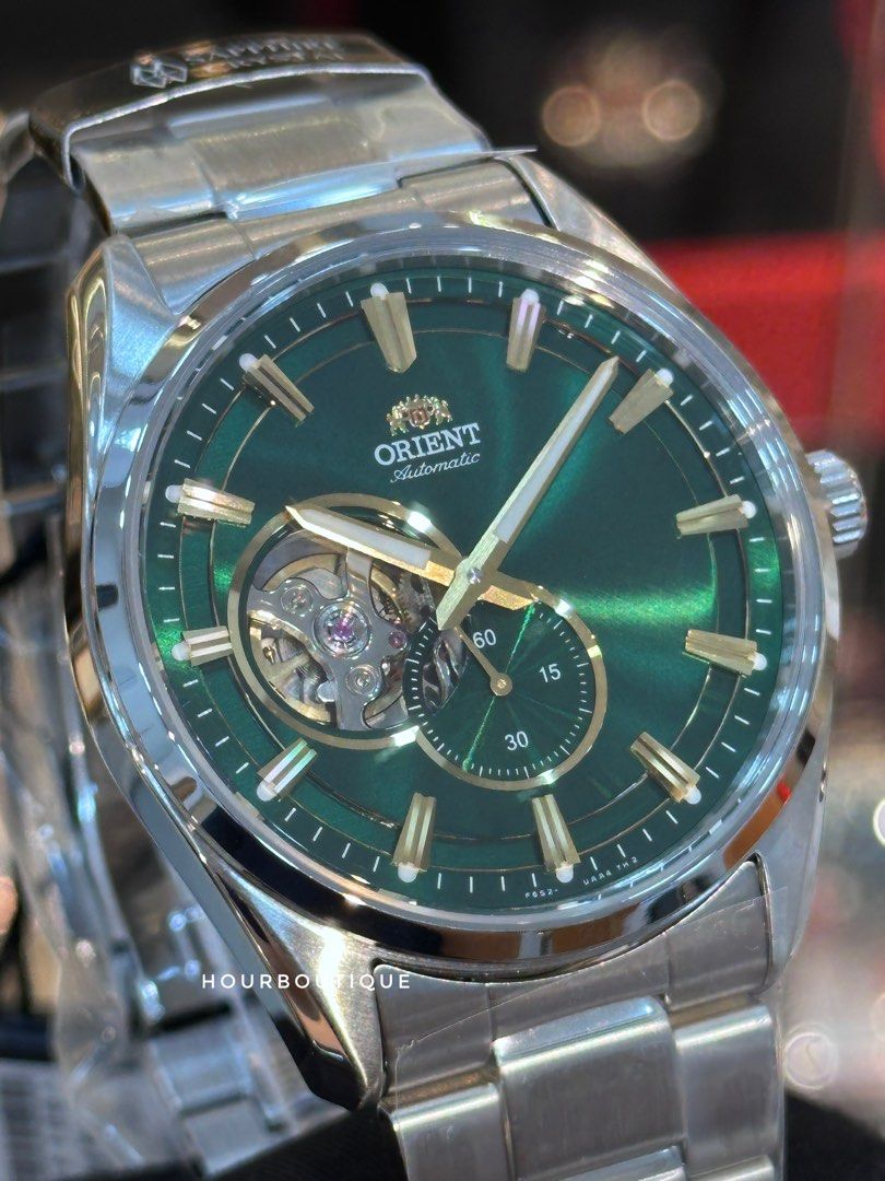 Brand New Orient Green Sunburst Dial Open Heart Automatic Mens Watch RA-AR0008E