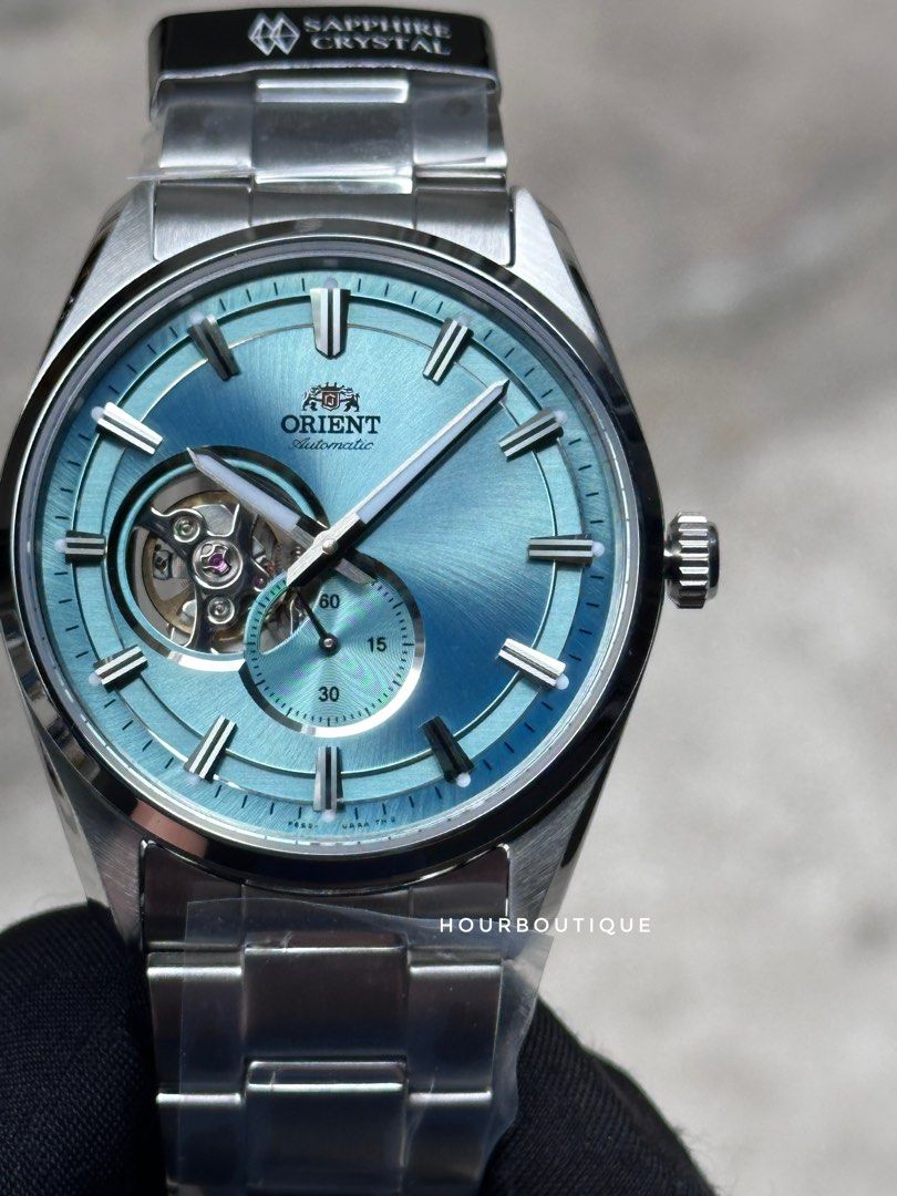 Brand New Orient Sky Blue Dial Open Heart Mens Automatic Watch RA-AR0009L