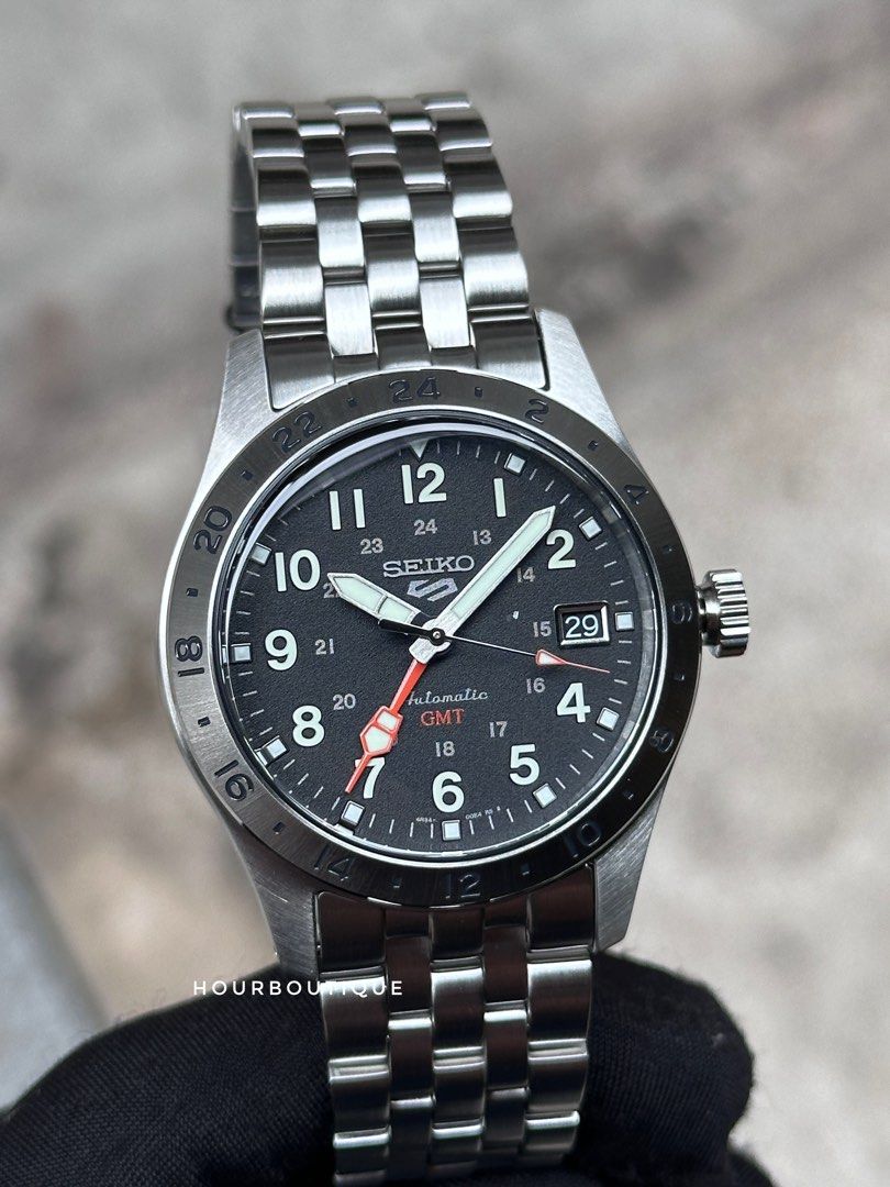 Brand New Seiko 5 Black Dial Explorer Automatic GMT Watch SSK023K1