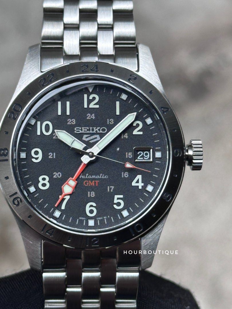 Brand New Seiko 5 Black Dial Explorer Automatic GMT Watch SSK023K1