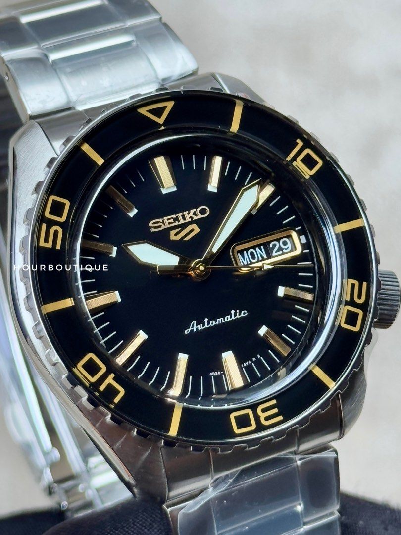 Brand New Seiko 5 Black Gold Dial Automatic Watch SRPK99K1