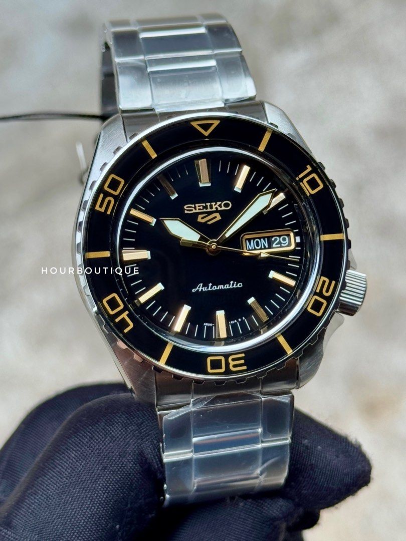 Brand New Seiko 5 Black Gold Dial Automatic Watch SRPK99K1