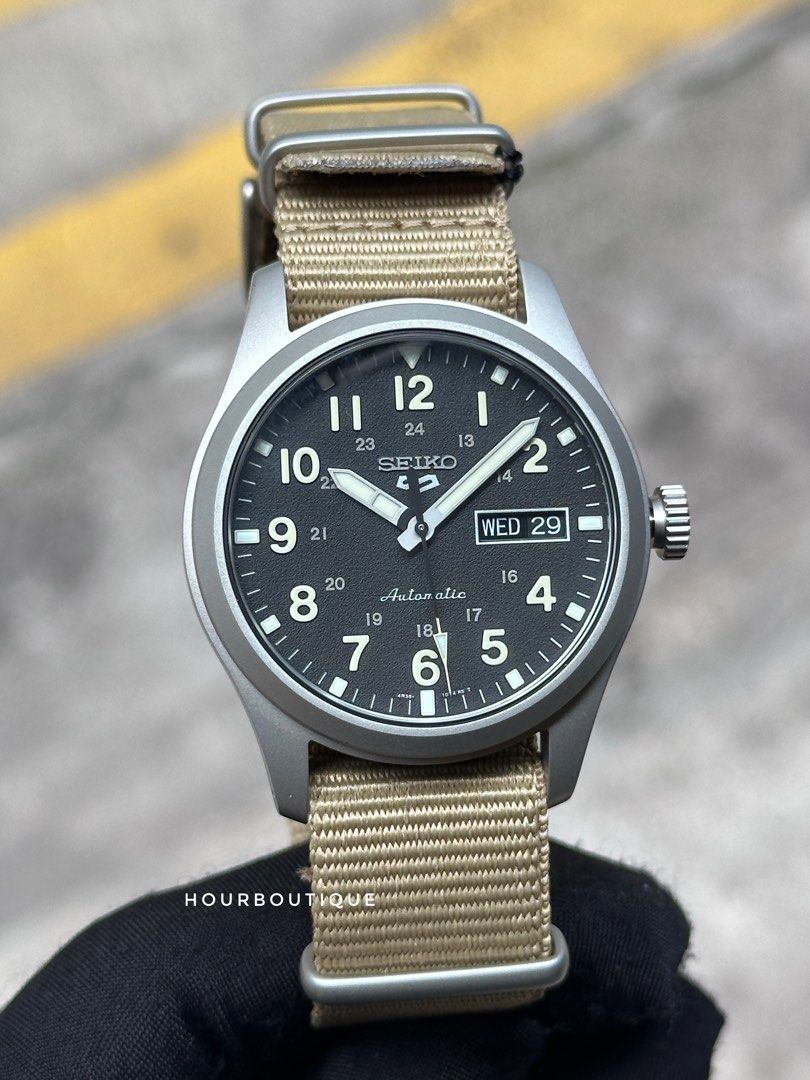 Brand New Seiko 5 Khaki Brown Strap Mens Automatic Watch SRPG35K1