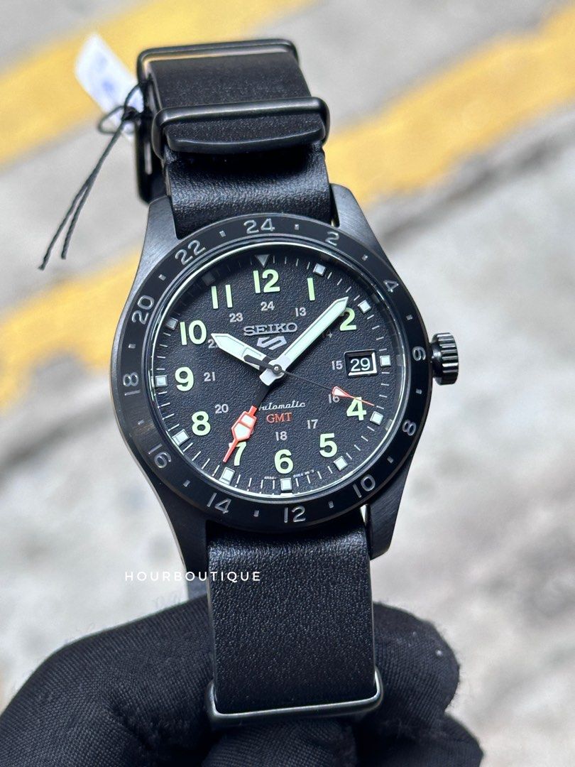 Brand New Seiko 5 PVD Black Explorer Mens Automatic FieldWatch SSK025k1
