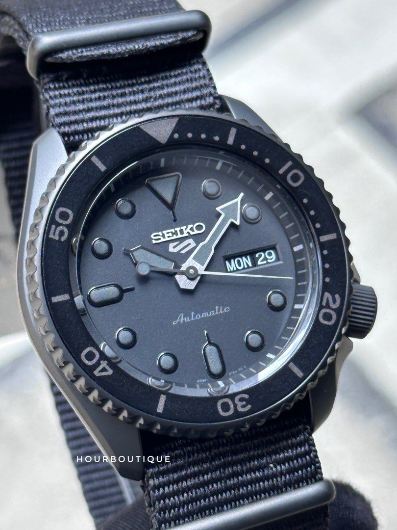 Brand New Seiko 5 Stealth Matt Black Mens Automatic Casual Watch SRPD79K1