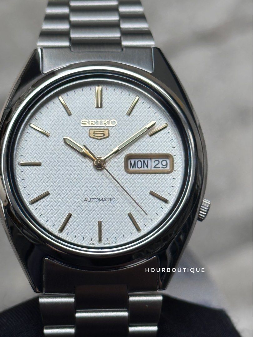 Brand New Seiko 5 White Textured Dial 37mm Automatic Watch SNXG47K1