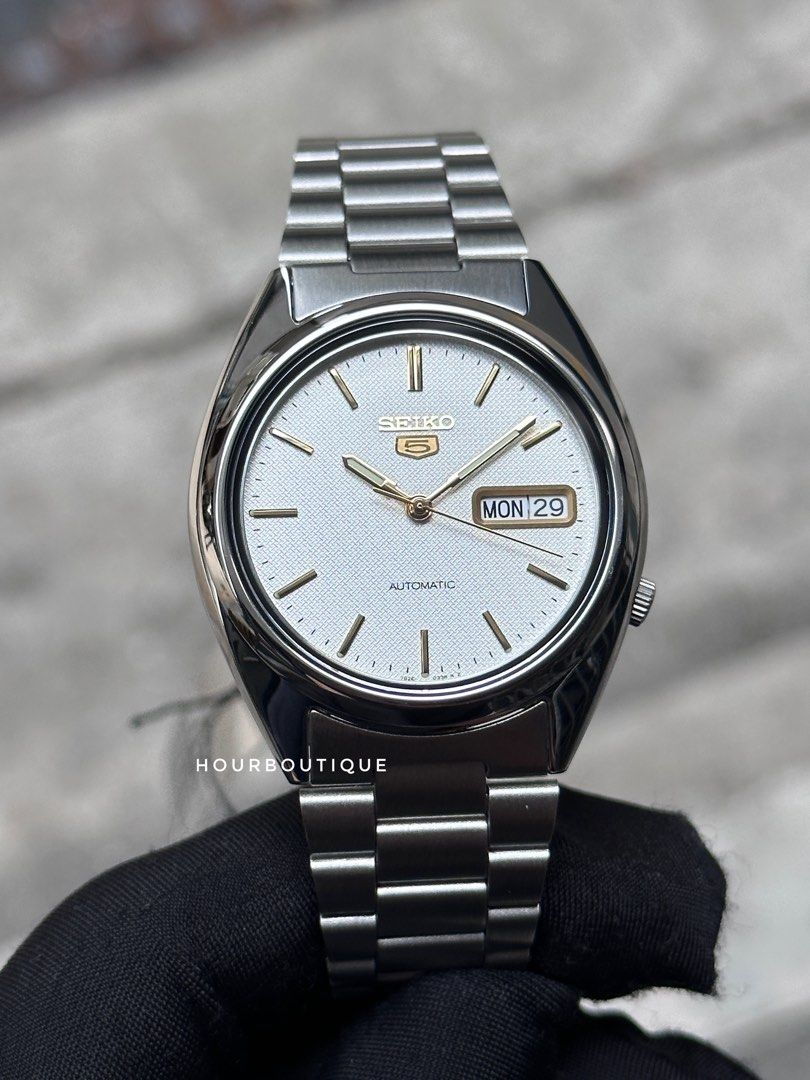 Brand New Seiko 5 White Textured Dial 37mm Automatic Watch SNXG47K1