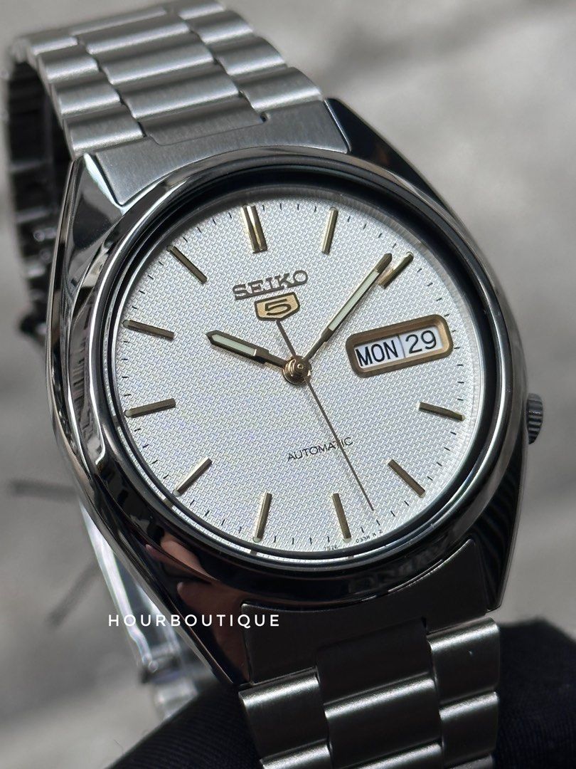 Brand New Seiko 5 White Textured Dial 37mm Automatic Watch SNXG47K1