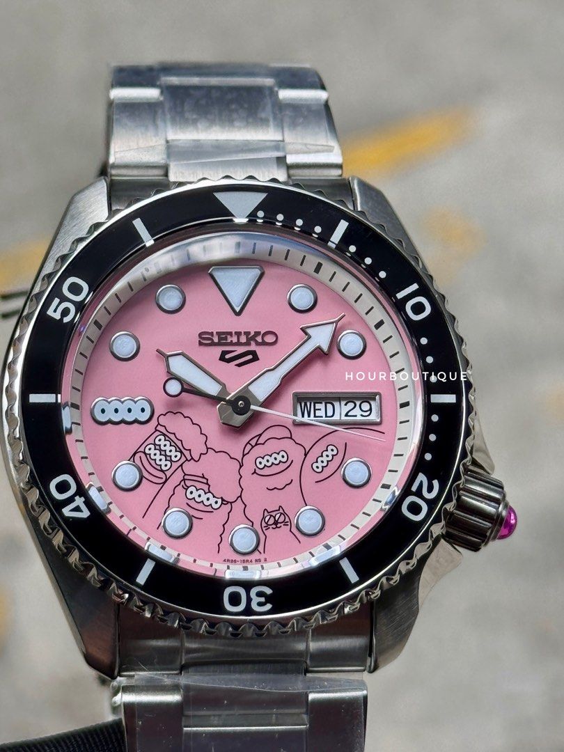 Brand New Seiko 5 x Millions Monster Collab Pink Dial Automatic Watch SRPL69K1