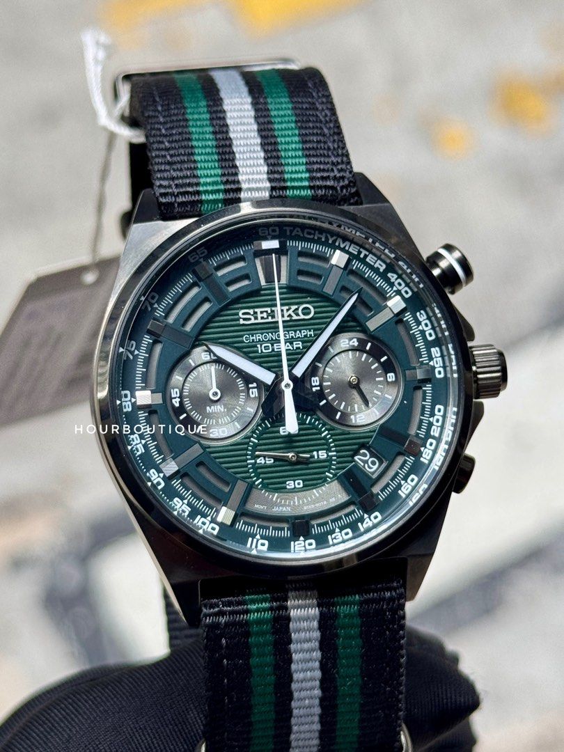 Brand New Seiko Chronograph Quartz Green Dial Mens Watch SSB411P1