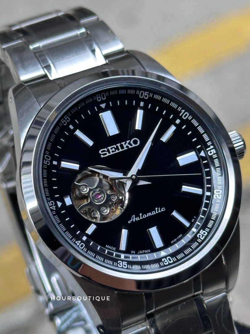 Brand New Seiko Open Heart Automatic Black Dial Mens Watch SCVE053
