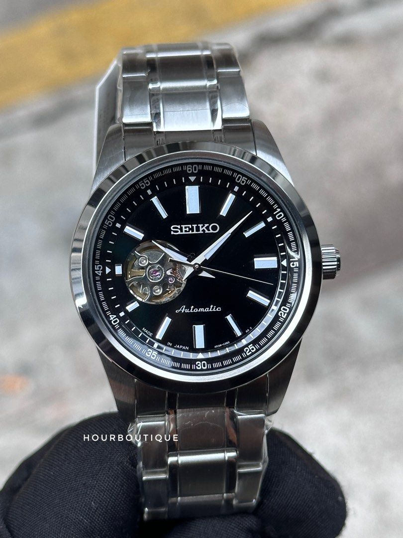 Brand New Seiko Open Heart Automatic Black Dial Mens Watch SCVE053