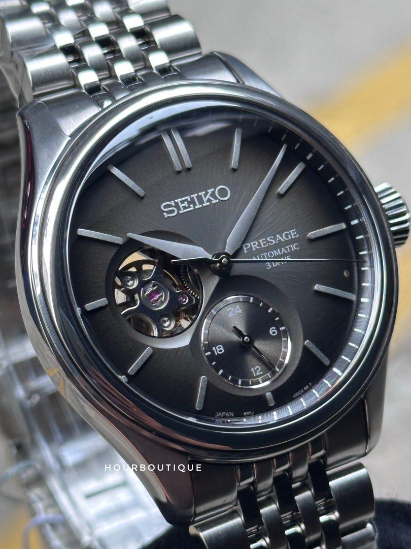 Brand New Seiko Presage Classic Series Black Dial Open Heart Automatic Watch SARJ009