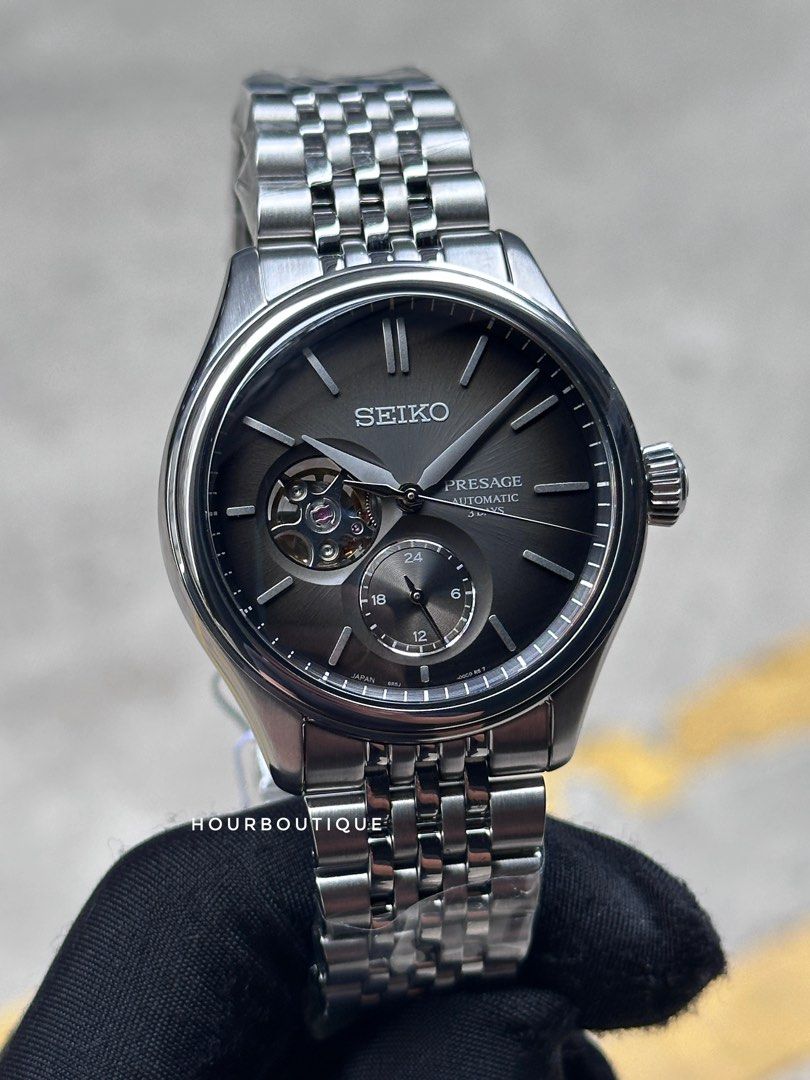 Brand New Seiko Presage Classic Series Black Dial Open Heart Automatic Watch SARJ009