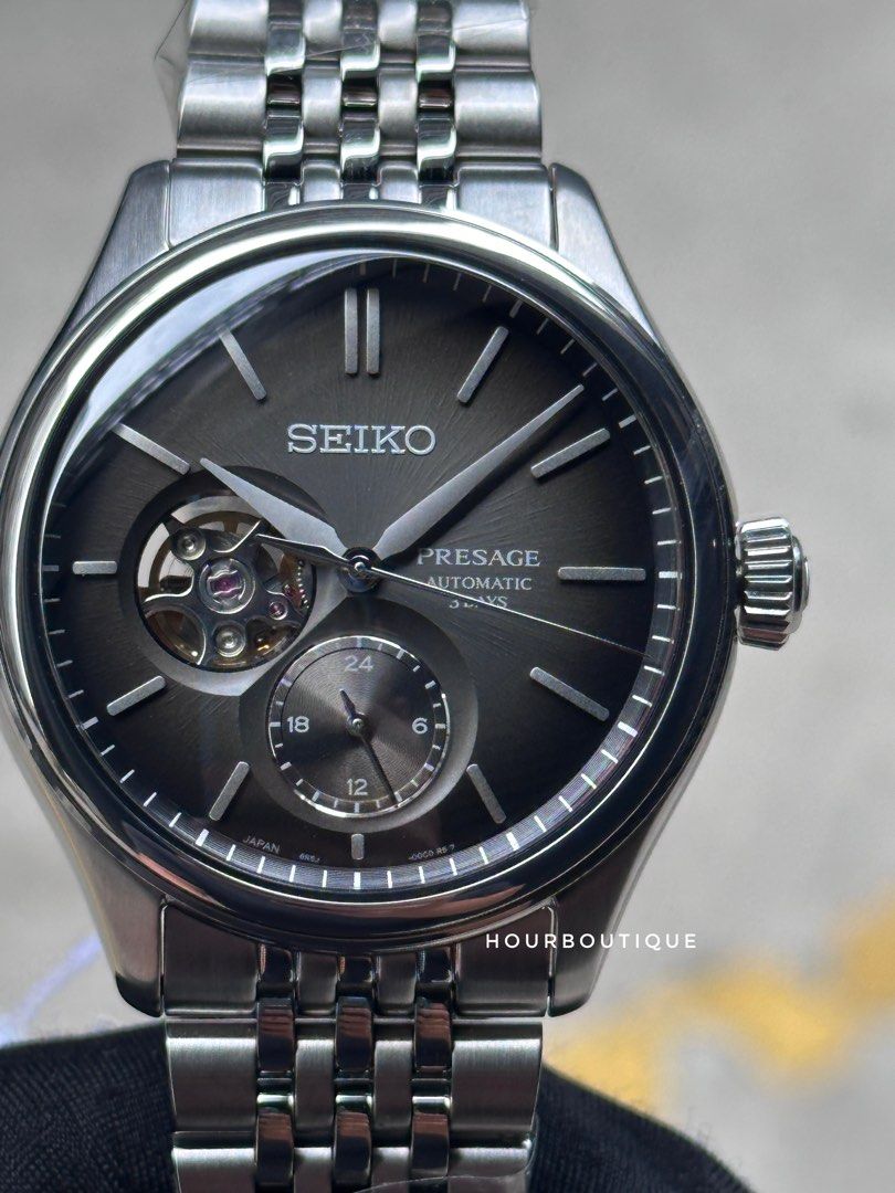 Brand New Seiko Presage Classic Series Black Dial Open Heart Automatic Watch SARJ009