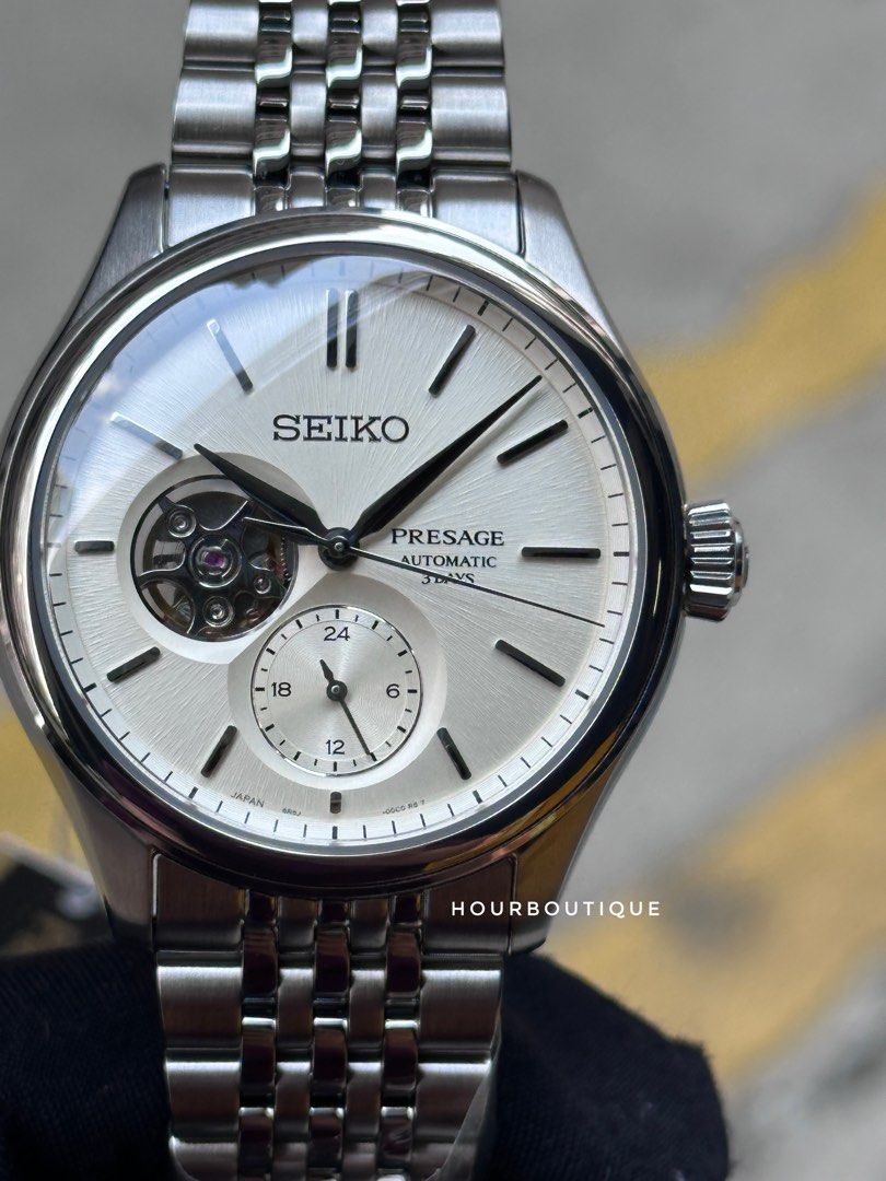 Brand New Seiko Presage Classics Open Heart White Dial Nens Automatic Watch SARJ007