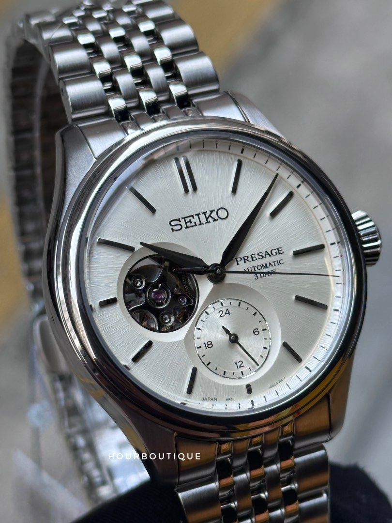 Brand New Seiko Presage Classics Open Heart White Dial Nens Automatic Watch SARJ007
