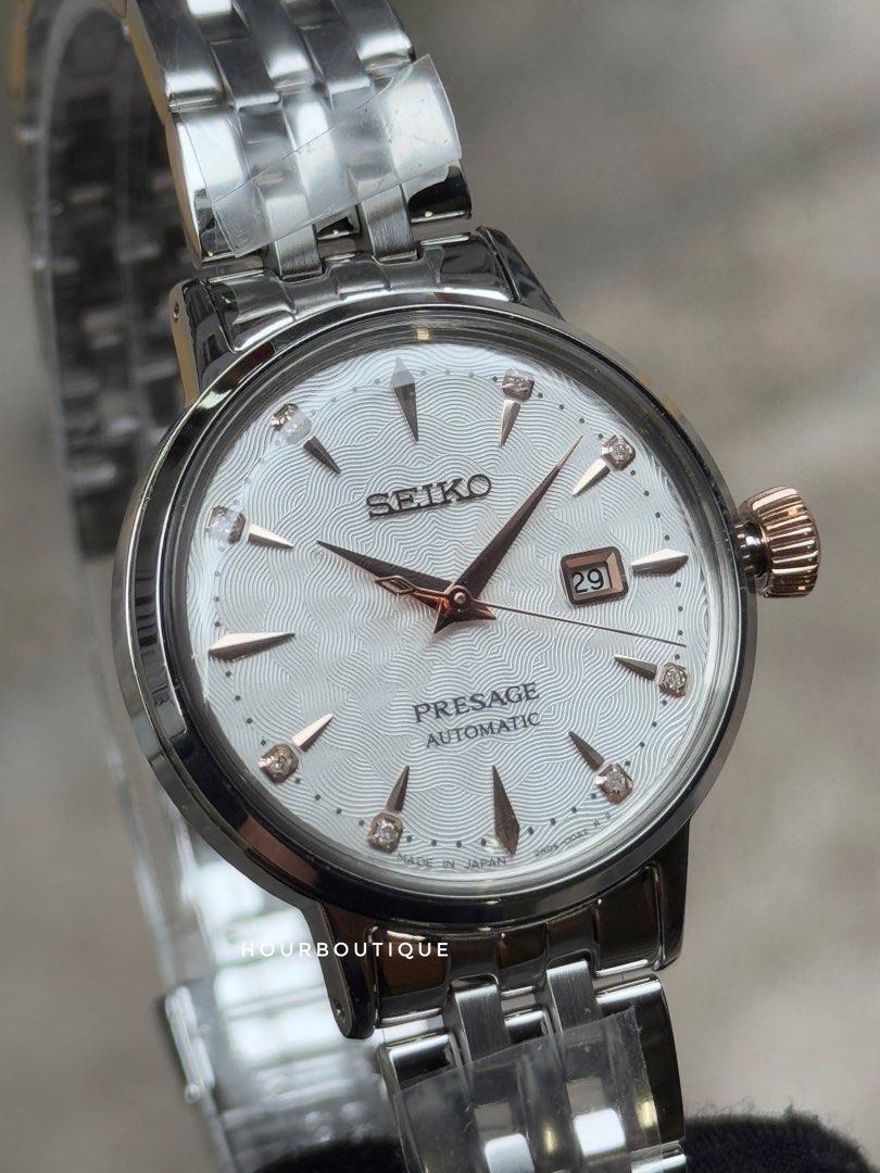 Brand New Seiko Presage Ladys Pastel Pink Dial with Genuine Diamonds Watch SRE009J1