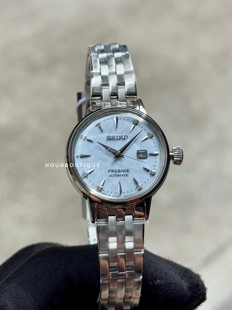 Brand New Seiko Presage Ladys Pastel Blue Dial With Genuine Diamond Index Automatic Watch SRE007J1