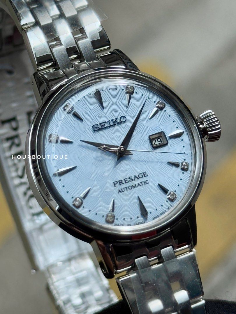 Brand New Seiko Presage Ladys Pastel Blue Dial With Genuine Diamond Index Automatic Watch SRE007J1