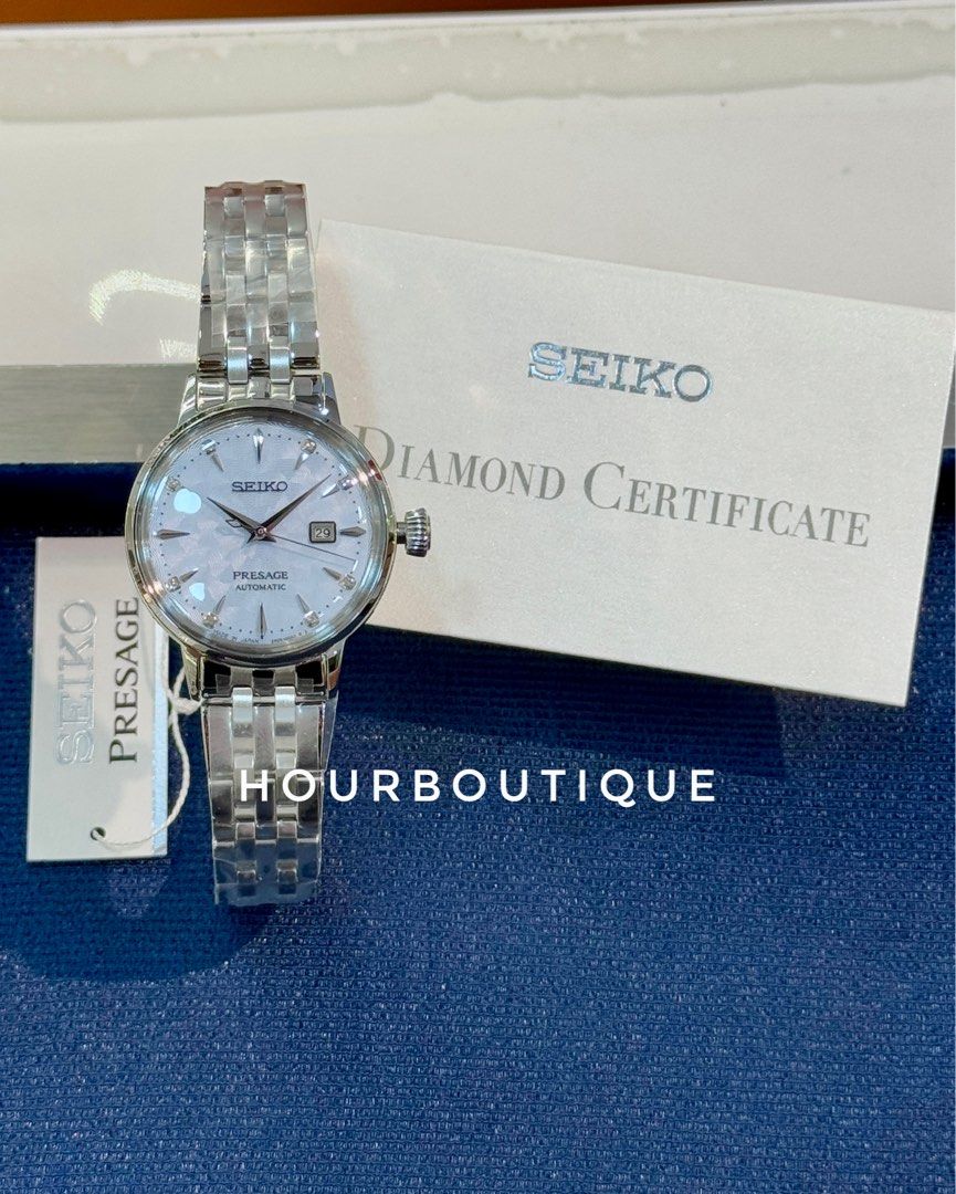 Brand New Seiko Presage Ladys Pastel Blue Dial With Genuine Diamond Index Automatic Watch SRE007J1