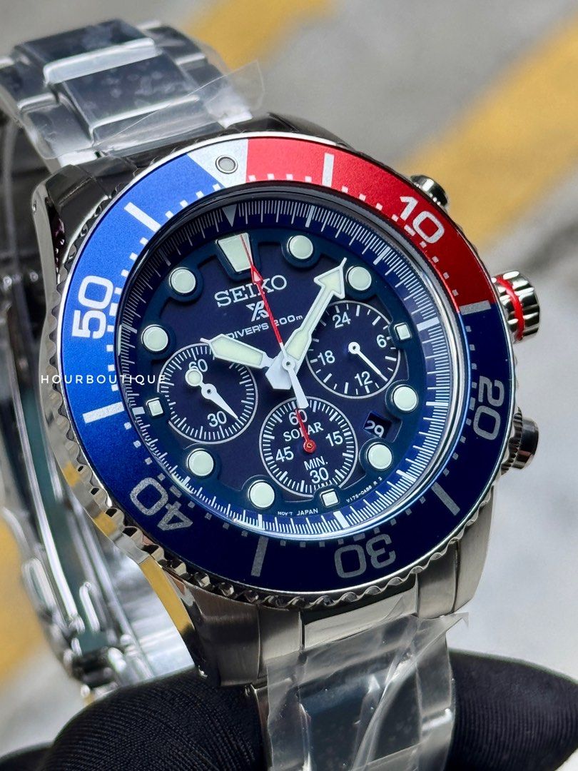 Brand New Seiko Prospex Solar Chronograph Divers Pepsi Watch SSC783P1