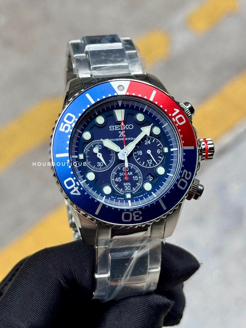 Brand New Seiko Prospex Solar Chronograph Divers Pepsi Watch SSC783P1