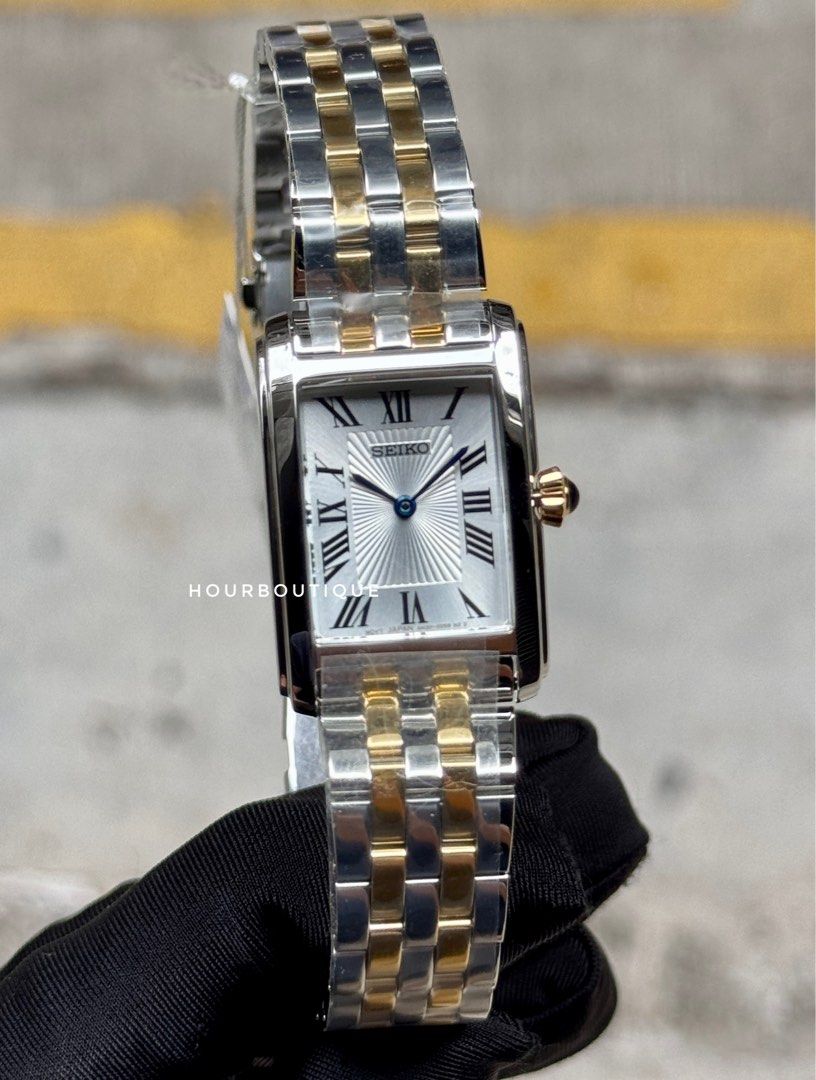 Brand New Seiko Quartz Two Tone Lady’s Rectangular Watch SWR086P1