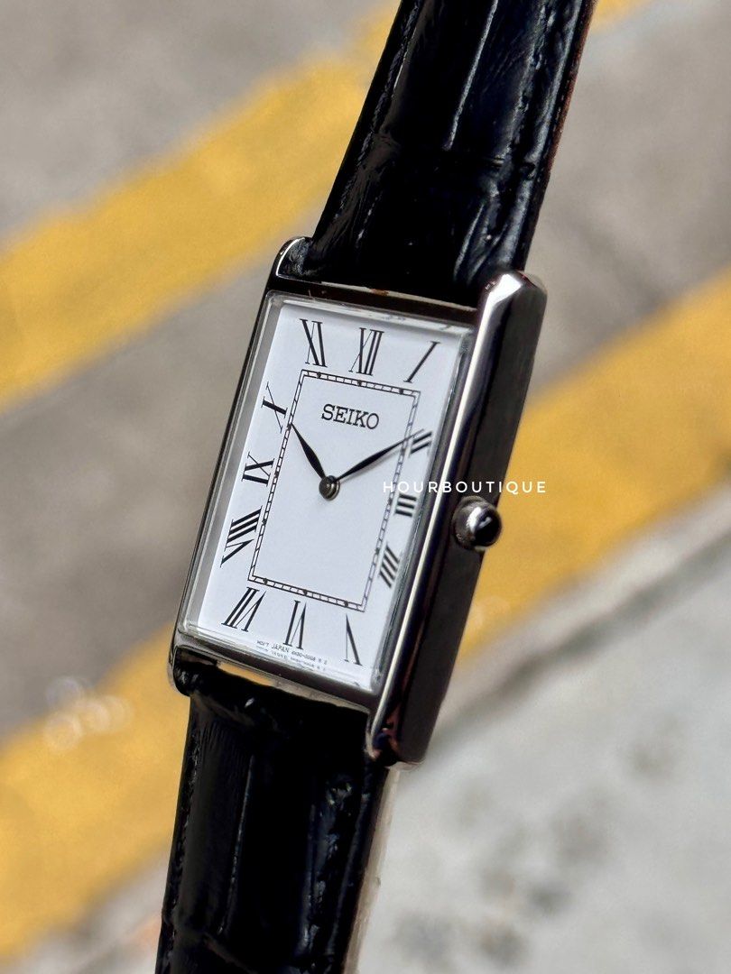 Brand New Seiko Tank Quartz White Roman Dial Rectangular Watch SWR049P1
