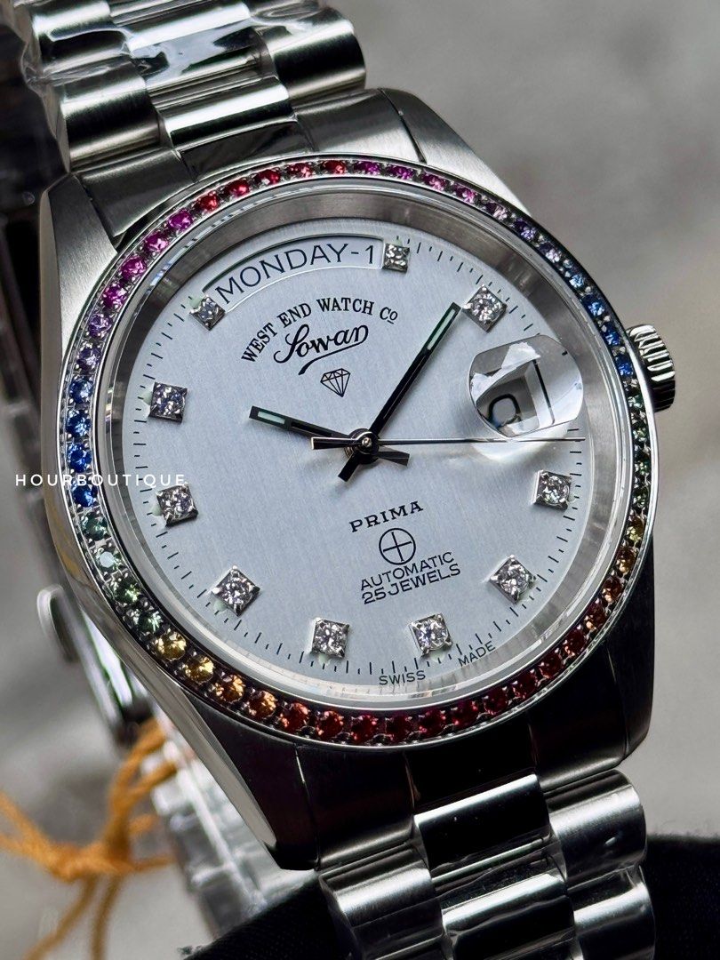 Brand New West End Watch Co. Swiss Made Rainbow Bezel Automatic Watch