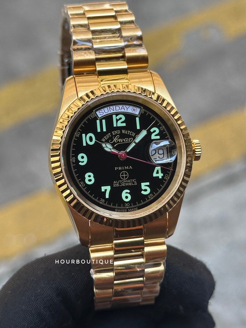 Brand New WestEnd Watch Co. PVD Gold 37mm Swiss Made Number Dial Automatic Watch