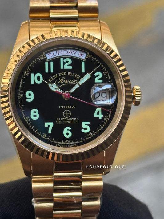 Brand New WestEnd Watch Co. PVD Gold 37mm Swiss Made Number Dial Automatic Watch