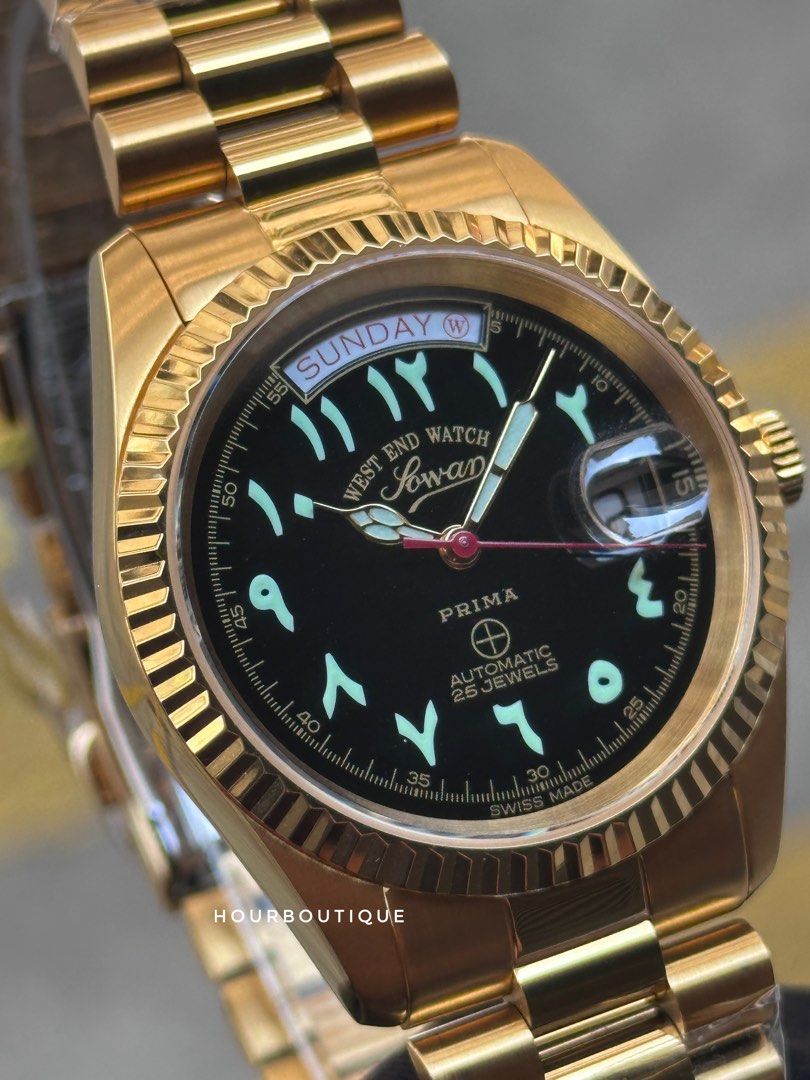 Brand New WestEnd Watch Co. PVD Gold 37mm Swiss Made Jawi Dial Automatic Watch